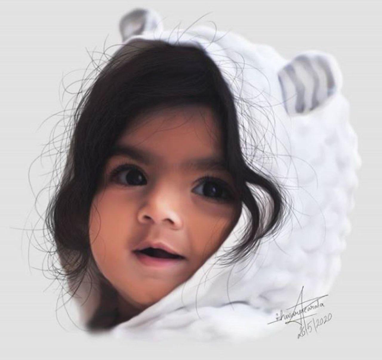 Digital Painting baby portrait, 2D Art 3D art by Aishwarya Pearala