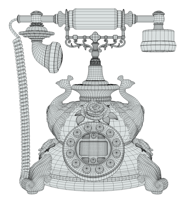 Antique Telephone, wireframe topology, by Aishwarya Pearala